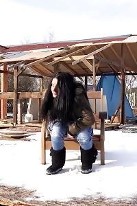Black Haired Chick Sprinkles Pee On The Snow