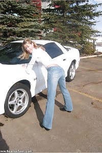 Sea Shows Off Her Tight Body Clothed Jeans In A Chevrolet Camaro