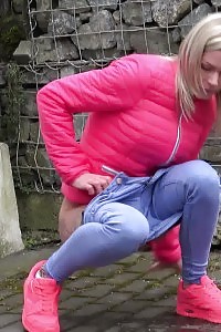 Pretty Light-haired Relieves Her Pee Desparation