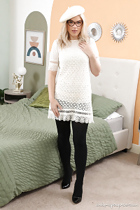 Asha Evans Takes Off Her Sewn White Minidress And Flaunts Her Delectable Breasts While She Is In The Bed