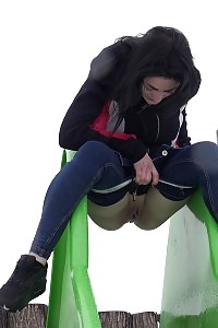 Public Peeing For Black Haired Princess Outdoor