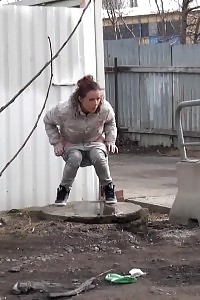Heartwarming Brunette Peeing On An Industrial Estate