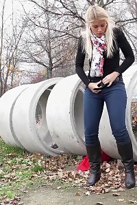 Excellent Blonde Sweet Cat Pisses Public