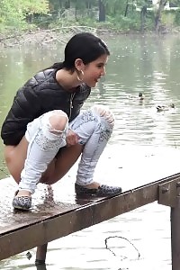Interesting Hottie Pisses Twice In This Public Scene