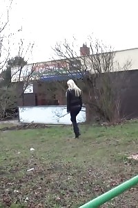 A Captivating Light-haired Pulls Down Her Panties To Piss