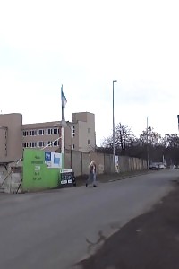 Erotic Blonde Slut Pisses Between Parked Buses