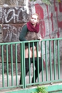 Delicate Blonde Pisses At Night Outside In The Cold