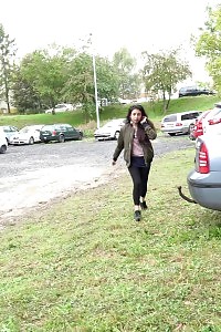 Fascinating Honey Squats Behind Parked Vehicle To Piss