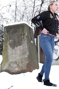 Gianna Ray Squats Outside In The Snow And Pissing