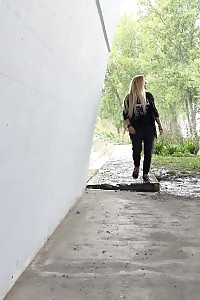 Delightful Jena Lovely Taking A Leek Outside On Concrete